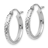 14K White Gold 2.8x18mm Diamond-cut Tube Hoop Earrings
